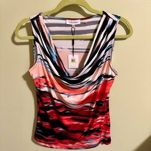 Calvin Klein Women's Striped Red and Black Top
